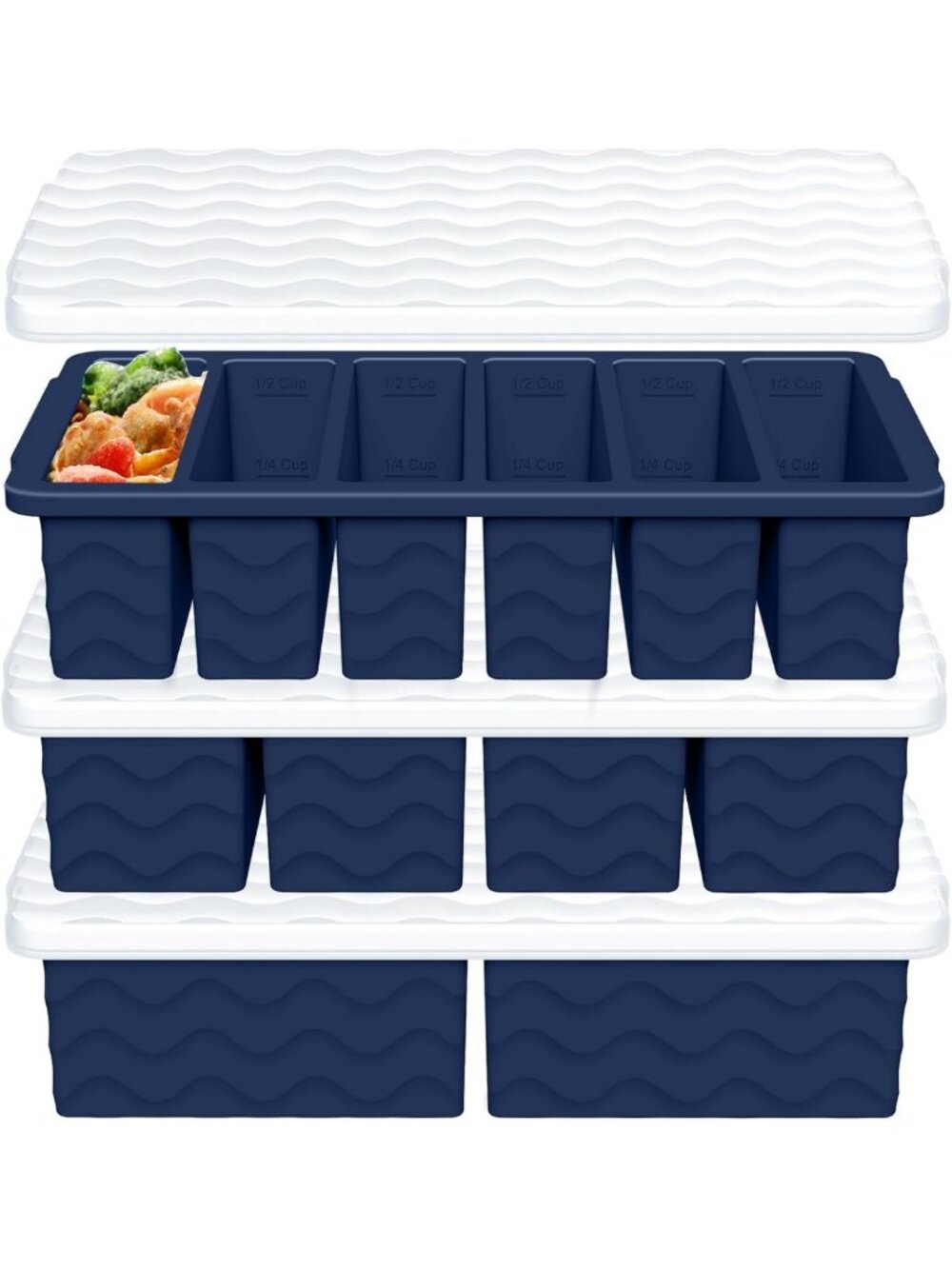 3-Pack Silicone Freezer Trays with Lids - Versatile Soup & Food Storage Molds